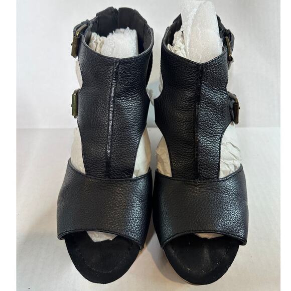 Nine West Size 9 Black Leather Adjustable Zip Wedge Heel Sandal Vacation  Erino - Picture 6 of 12